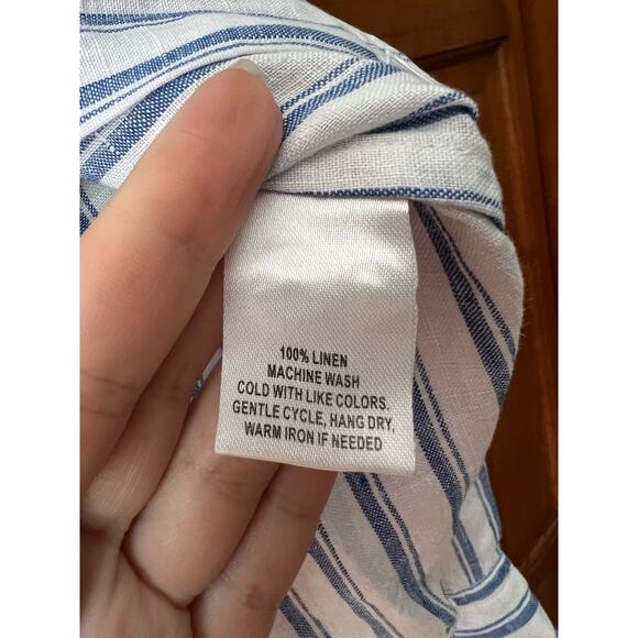 NWOT UNTUCKit Women's Linen Wehlen Stripe Button Up Shirt Blue/White Size 2 - Picture 8 of 11